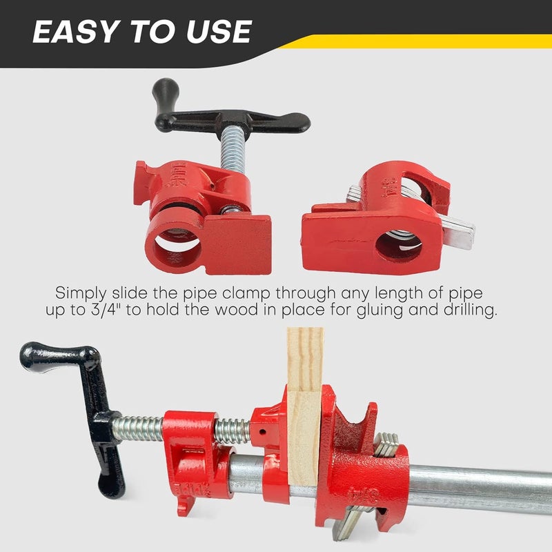 Acymner Wood Gluing Pipe Clamp Set | 3/4" Heavy Duty Woodworking Cast Iron Pipe Clamps Quick Release Pipe Wood Clamps (4 Pack, 3/4") - Image 5